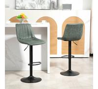 Homcom Bar Stools Set Of 2 Adjustable Swivel Bar Chairs With Backrest Green