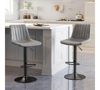 Homcom Bar Stools Set Of 2 Adjustable Swivel Bar Chairs With Backrest Grey