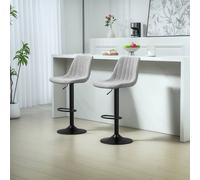 Homcom Bar Stools Adjustable Chenille Ivory/Black 2pcs