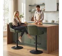 HOMCOM Bar Stools Set of 2 Adjustable Swivel Counter Height Dark Green
