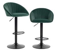 HOMCOM Bar Stools Set of 2 Adjustable Swivel Velvet Breakfast Bar Stools with Backrest, Dark Green