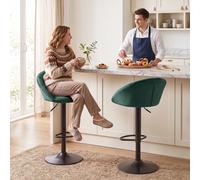 HOMCOM Bar Stools Set of 2 Adjustable Swivel Velvet Breakfast Bar Stools with Backrest, Dark Green