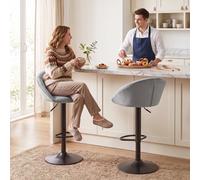 HOMCOM Bar Stools Set of 2 Velvet Adjustable Swivel Light Grey