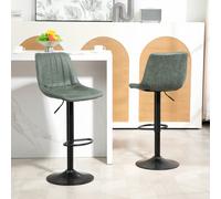 HOMCOM Set Of 2 Microfibre Retro Tub Bar Stools - Green, Green