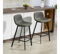 HOMCOM Bar Stools Set of 2, Bar Chairs with Back and Steel Legs, Green - Grey - PU leather, steel
