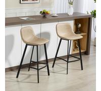 HOMCOM Bar Stools Set of 2, Bar Chairs with Back & Steel Legs in Light Brown HOMCOM Light Brown