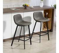 HOMCOM Bar Stools Set of 2, Bar Chairs with Back & Steel Legs in Grey HOMCOM Grey