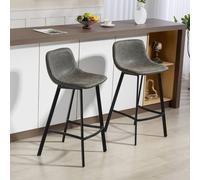 Homcom Bar Stools Set Of 2, Bar Chairs With Back And Steel Legs, Grey