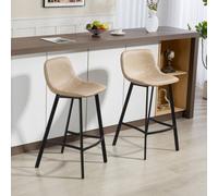 HOMCOM Bar Stools Set of 2, Bar Chairs with Back & Steel Legs in Light Brown HOMCOM Light Brown