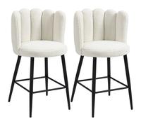 HOMCOM Bar Stools Set of 2, Breakfast Barstools with Backs, Cream