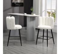 Fluffy Upholstered Breakfast Bar Stools Set of 2 with Back, Cream HOMCOM Cream One Size