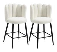HOMCOM Bar Stools Set of 2 - Breakfast Barstools with Backs - Cream | TJ Hughes