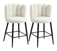 HOMCOM Bar Stools Set of 2, Faux Cashmere Upholstered Breakfast Bar Chairs, Modern Kitchen Stools with Backs, Footrest and Steel Base, Cream Cream