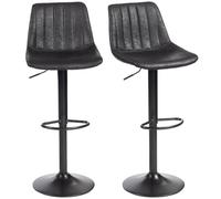 HOMCOM Bar Stools Set of 2, Height Adjustable, Leathaire, Black | Swivel Breakfast Barstools, Backs, Modern Style, Kitchen Island Stools, Footrest, Gas Lift