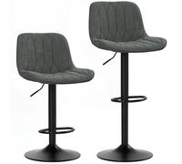 HOMCOM Bar Stools Set of 2, Height Adjustable Swivel Barstools with Backrest and Anti-Cat-Scratch Material for Kitchen, Breakfast Counter, Charcoal Grey
