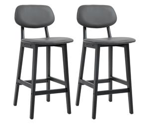HOMCOM Bar Stools Set of 2, Modern Breakfast Bar Chairs, Faux Leather Upholstered Counter Bar Stools with Backs and Wood Legs, Dark Grey Aosom UK