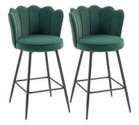 HOMCOM Bar Stools Set of 2, Modern Velvet-Feel Barstools with Petal Backrest and Footrest, Upholstered Breakfast Bar Chairs with Metal Legs for Kitchen Island Counter, Dining Room, Dark Green Dark Gre