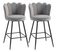 HOMCOM Bar Stools Set of 2, Modern Velvet-Feel Barstools with Petal Backrest and Footrest, Upholstered Breakfast Bar Chairs with Metal Legs for Kitchen Island Counter, Dining Room, Grey Grey
