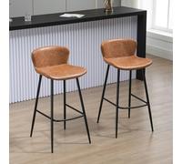 HOMCOM Bar Stools Set of 2, PU Leather Upholstered Bar Chairs, Counter Bar Stool with Backs and Steel Legs for Dining Room, Brown Aosom UK