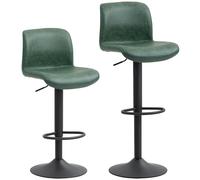 HOMCOM Bar Stools Set of 2, PU Leather Barstools with Backrest and Footrest for Kitchen, Counter, Breakfast Bar, Green