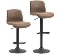 HOMCOM Bar Stools Set of 2, PU Leather Barstools with Backrest and Footrest for Kitchen, Counter, Breakfast Bar, Brown