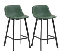 HOMCOM Bar Stools Set of 2, PU Leather Dining Stools with Backrest, Footrest, for Kitchen, Counter, Breakfast Bar, Green