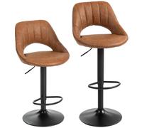 HOMCOM Bar Stools Set of 2, PU Leather Swivel Barstools with Backrest and Footrest for Kitchen, Counter, Breakfast Bar, Brown