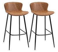 HOMCOM Bar Stools Set of 2, PU Leather Upholstered Bar Chairs, Counter Bar Stool with Backs and Steel Legs for Dining Room, Brown Aosom UK