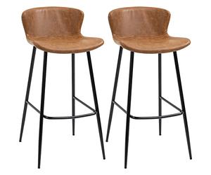 HOMCOM Bar Stools Set of 2, PU Leather Upholstered Bar Chairs, Breakfast Kitchen Counter Chairs with Backs, Steel Legs and Footrests for Dining Room, Brown