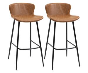 HOMCOM Bar Stools Set of 2, PU Leather Upholstered Bar Chairs, Counter Bar Stool with Backs and Steel Legs for Dining Room, Brown Aosom UK
