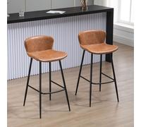 Bar Stools Set of 2 PU Leather Upholstered Kitchen Stools with Back HOMCOM Brown One Size