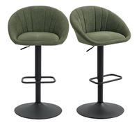 HOMCOM Swivel Bar Stools Set of 2, Height Adjustable 62-82 cm, Dark Green, 360 Seat Movement, SGS Gas Lift, 120 kg, 83A-345V70DG