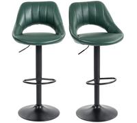HOMCOM Bar Stools Set of 2, Swivel Barstools with Adjustable Height, Hollow Back and Footrest, Modern PU Leather Upholstered Breakfast Bar Chairs for Kitchen Island, Counter, Dining Room, Dark Green