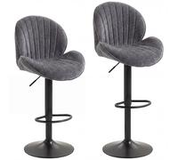 HOMCOM Bar Stools Set of 2, Swivel Barstools with Back, Adjustable Height and Footrest for Kitchen Island, Dining Room, Grey