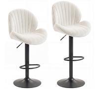 HOMCOM Bar Stools Set of 2, Swivel Barstools with Back, Adjustable Height and Footrest for Kitchen Island, Dining Room, Cream