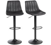 HOMCOM Bar Stools Set of 2 Adjustable Swivel Bar Chairs with Backrest Black - Black - Leathaire, sponge, multilayer board, steel - Contemporary