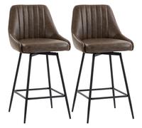 HOMCOM Bar Stools Set of 2, Swivel Counter Height Barstools with PU Leather, for Kitchen Island, Dining Room, Dark Brown