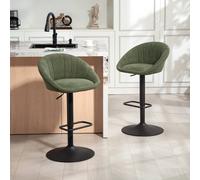 HOMCOM Swivel Bar Stools Set of 2, Height Adjustable 62-82 cm, Dark Green, 360 Seat Movement, SGS Gas Lift, 120 kg, 83A-345V70DG