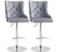 HOMCOM Adjustable Bar Stools Set of 2, Swivel Bar Chairs w/ Back Footrest, Grey