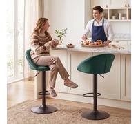 Homcom Bar Stools Set Of 2 Velvet Adjustable Swivel Dark Green