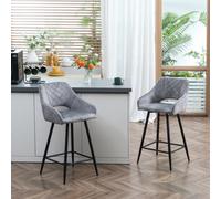 Homcom Stools Set Of 2, Velvet-Touch Fabric Counter Height Bar Chairs In Grey Grey