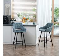 HOMCOM Bar Stools Set of 2, Velvet-Touch Fabric Counter Height Bar Chairs Brown