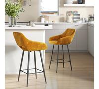 Brown Velvet Bar Stools Steel Legs Counter Height Padded Kitchen Chairs Set of 2