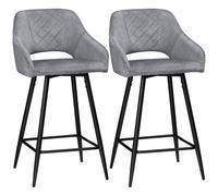 HOMCOM Bar Stools Set of 2, Velvet-Touch Fabric Counter Height Bar Chairs, Kitchen Stools with Steel Legs for Dining Area, Kitchen Island Barstools, Grey Grey