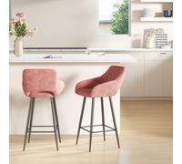 Bar Stools Set of 2, Velvet-Touch Fabric Counter Height Bar Chairs HOMCOM Pink One Size