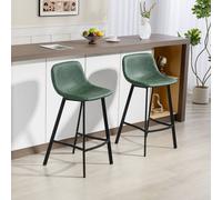 Homcom Bar Stools Set Of 2 With Back, Footrest, Pu Leather Dining Stools In Green Green One Size
