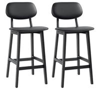 HOMCOM Bar Stools Set of 2, Wooden, with Backs, Solid Wood Legs, Black