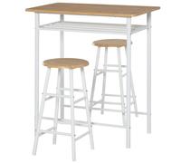 Homcom Bar Table & 2 Stools Set Compact White/Oak Effect