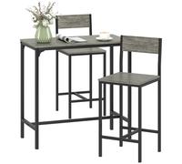 HOMCOM Bar Table and Stools Set, Kitchen Table and 2 Chairs with Backrest, Footrest - Charcoal grey