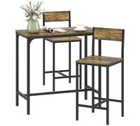 HOMCOM Bar Table and Stools Set, Kitchen Table and 2 Chairs with Backrest, Footrest - Rustic Brown